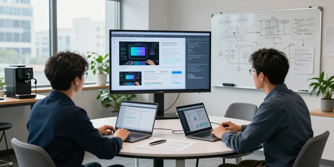 Dynamic workspace scene showcasing AI detector analysis and collaboration in a tech-driven environment