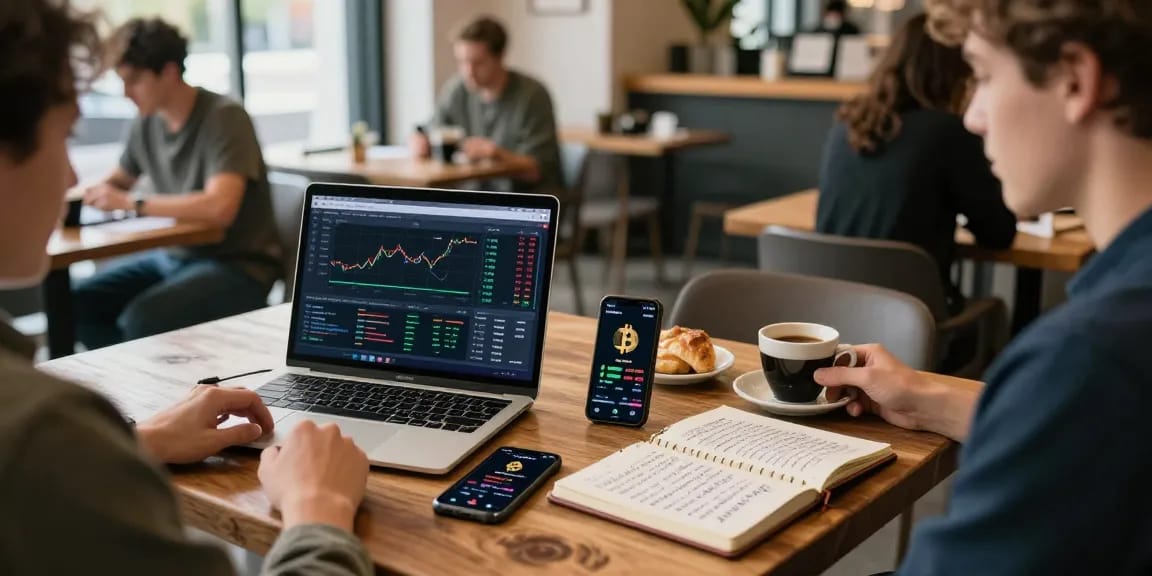 Blueface net worth 2025 reflecting cryptocurrency investment strategies in a cozy coffee shop.
