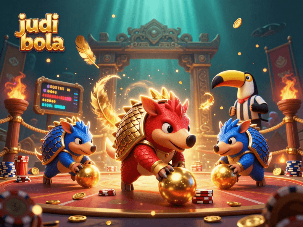 Engaging scene showcasing judi bola action with rival pangolins and casino elements