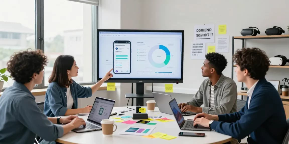 Collaboration at a workspace showcasing the interface of teiegramin.com, highlighting digital communication and messaging strategies.