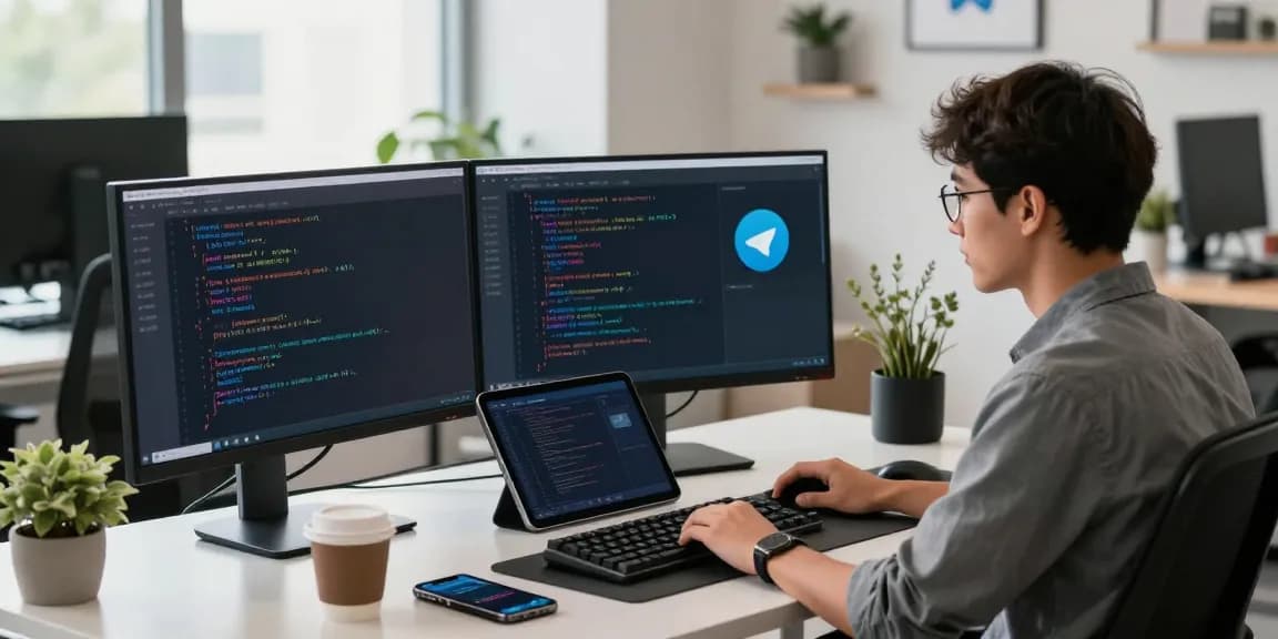 Focused professional enhancing 纸飞机中文版 app functionalities in modern tech workspace.