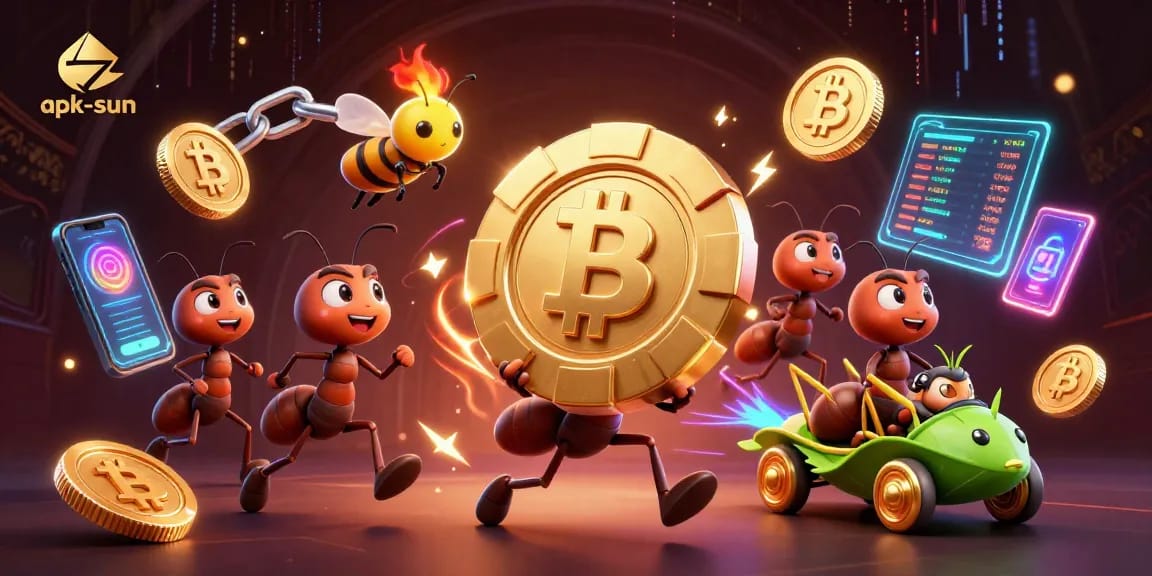 Engage in the apk-sun adventure with ants heisting a giant poker chip amid cryptocurrency chaos.