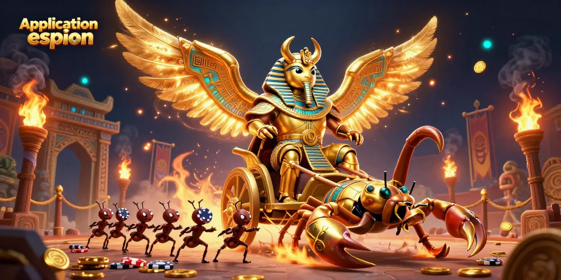 L'application espion détecte le jeu dynamique avec un scarabée en armure du pharaon et des éléments de casino.