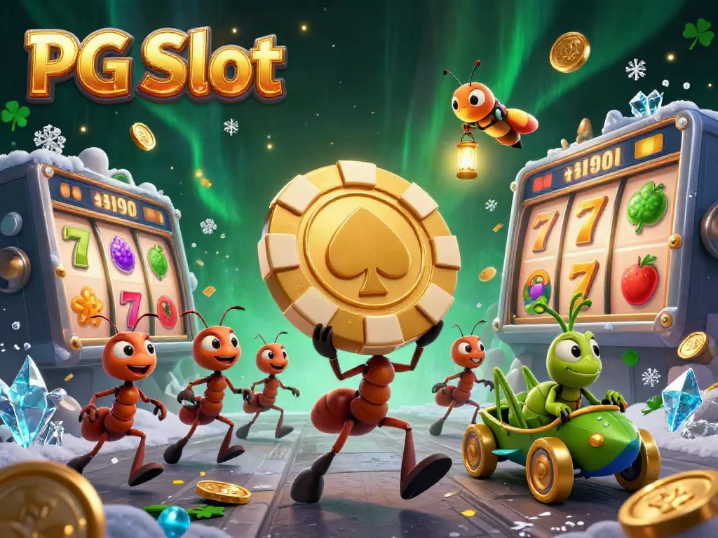 Experience the thrill of PG Slot with dynamic 3D ants heisting a golden poker chip!