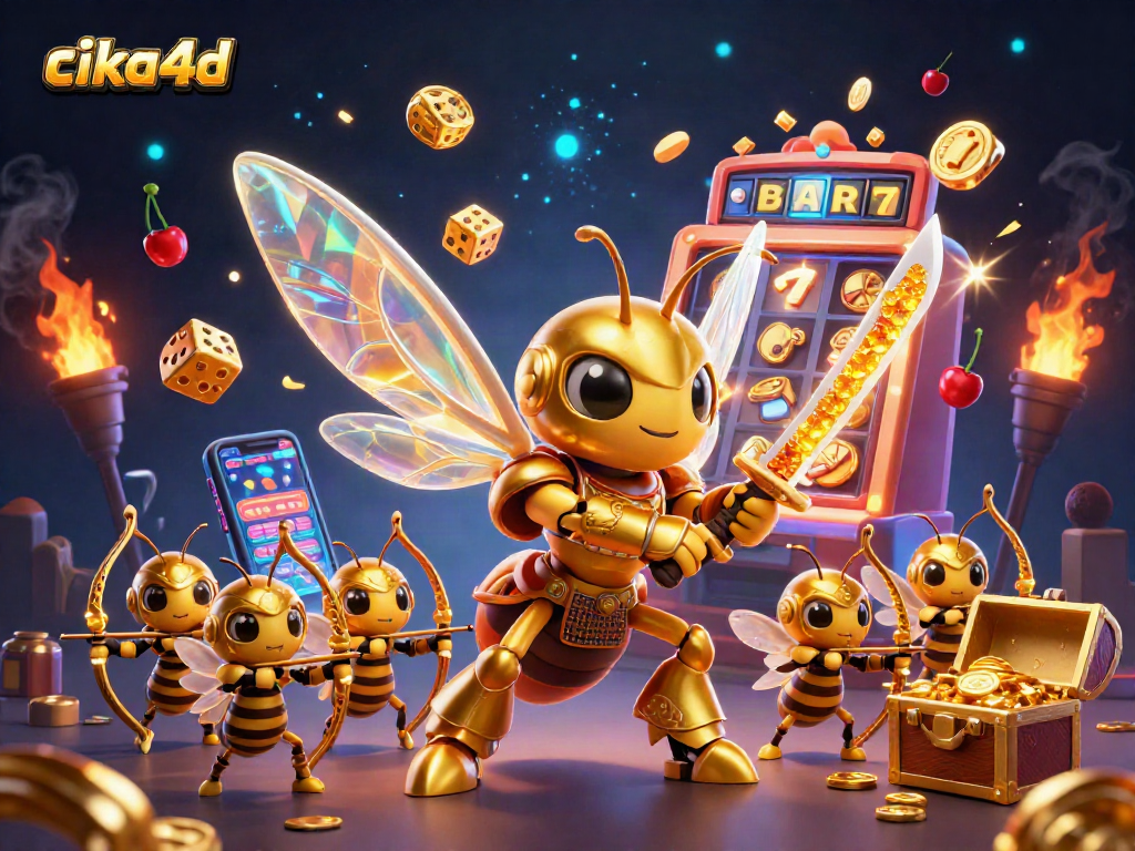 Engage with cika4d's vibrant slot machine scene featuring dynamic characters and exciting casino symbols.