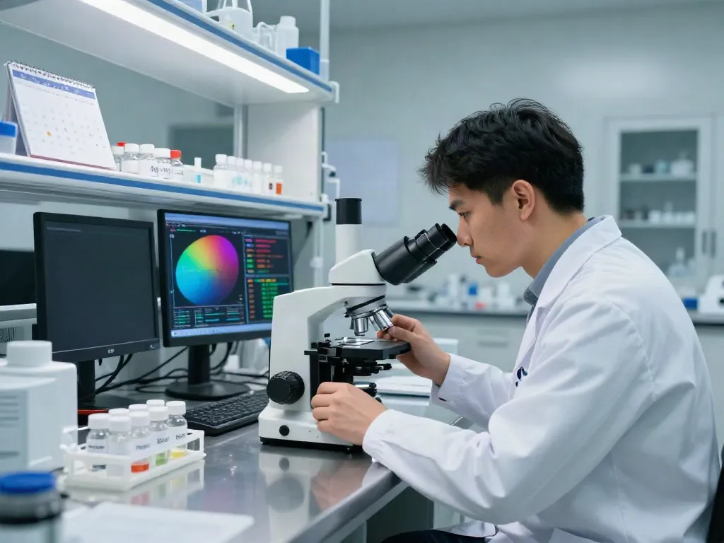 Laboratory technician examining retatrutide samples for research in Canada