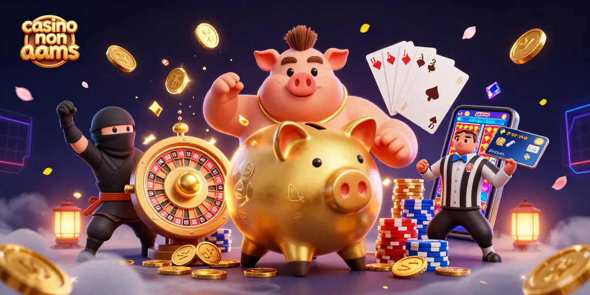 Giocare nei casino non AAMS, scopri emozioni e vincite con un salvadanaio d'oro e elementi di gioco avvincenti.