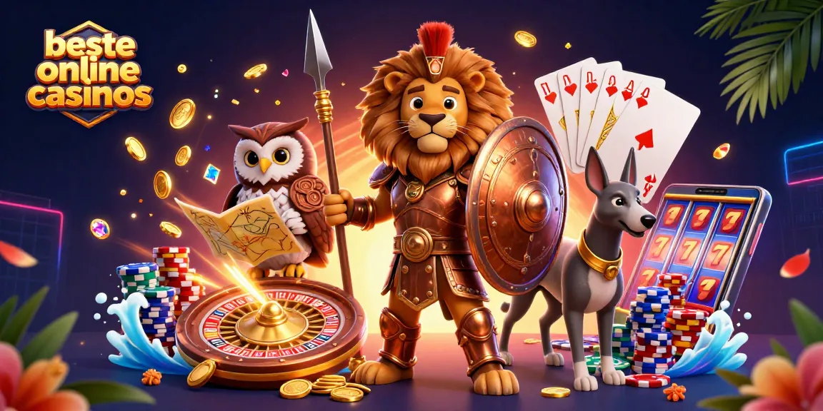 Experience the excitement of beste online casinos with vibrant characters and casino elements in an engaging illustration.