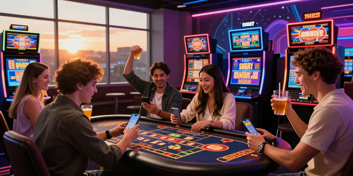 Engaged players enjoying online gaming at https://shbet.cruises/ in a vibrant virtual casino environment with neon lights.