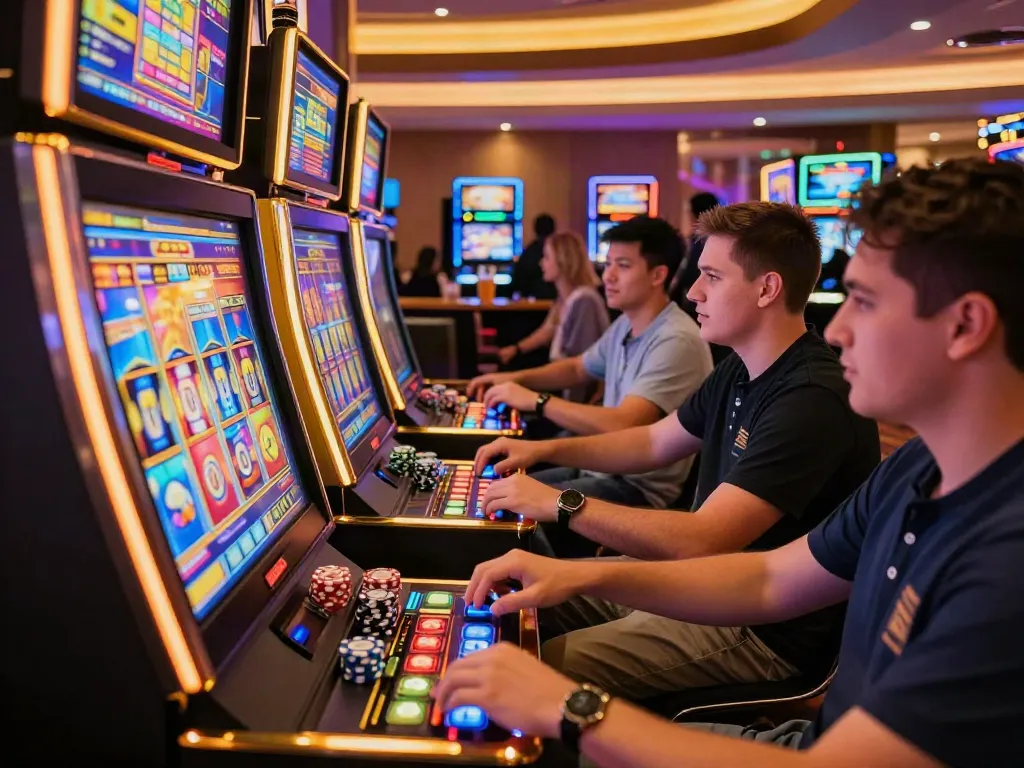 Slot777 menang besar di mesin slot dengan suasana kasino yang mengasyikkan.