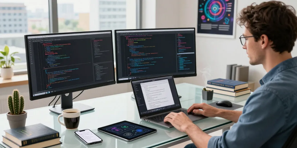 Developer creating OpenClaw skill at modern tech workspace with dual monitors and coding setups.
