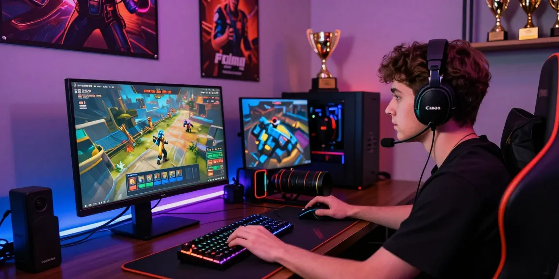 Engaging scene of online gamer using raja 328 platform with vibrant accessories.