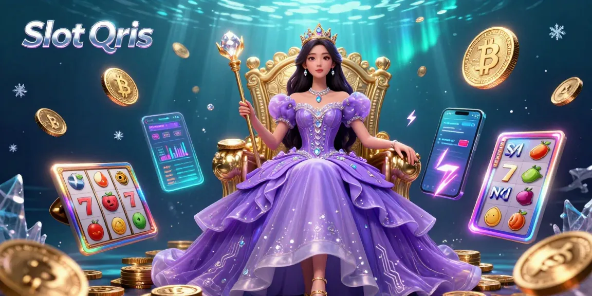 Experience the thrill of Slot Qris with vibrant slot reels and cryptocurrency elements in a captivating 3D illustration.