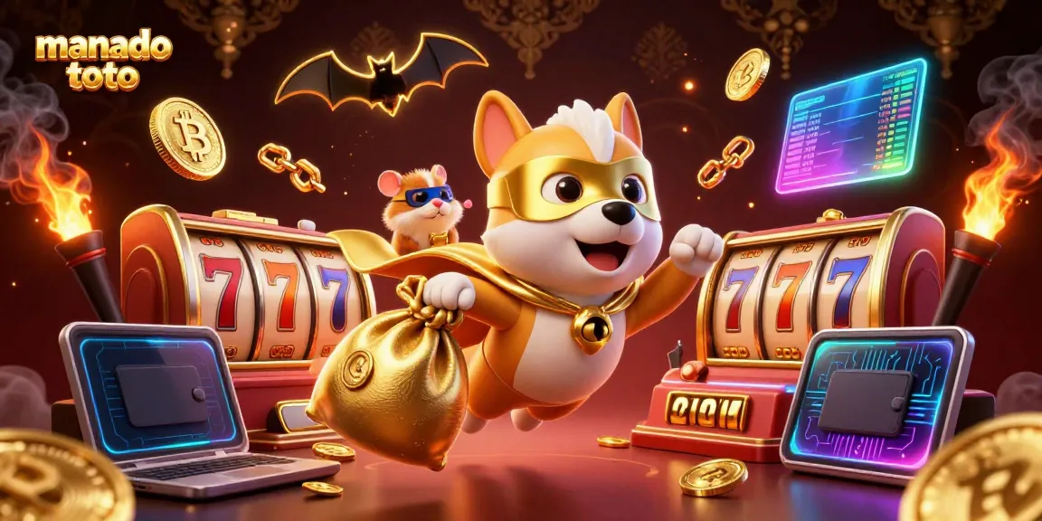 Engage with manado toto's thrilling gaming adventures featuring a superhero dog and vibrant casino elements.
