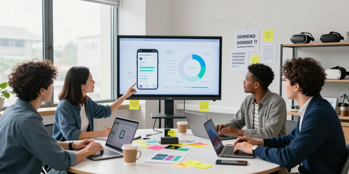 Collaboration at a workspace showcasing the interface of teiegramin.com, highlighting digital communication and messaging strategies.