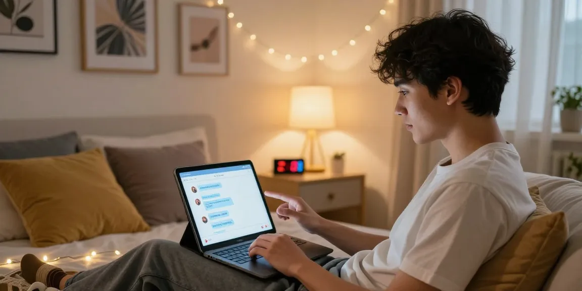 Engaging with an NSFW chat bot on a tablet in a cozy bedroom setting.