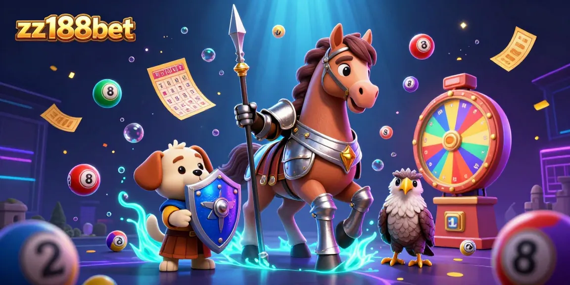 Experience the vibrant gaming world of zz188bet with this packed 3D illustration featuring engaging lottery elements and characters.