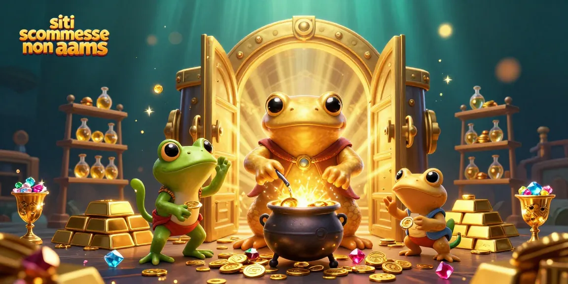 Immagine di siti scommesse non AAMS con personaggi 3D alchemici e tesori d'oro.