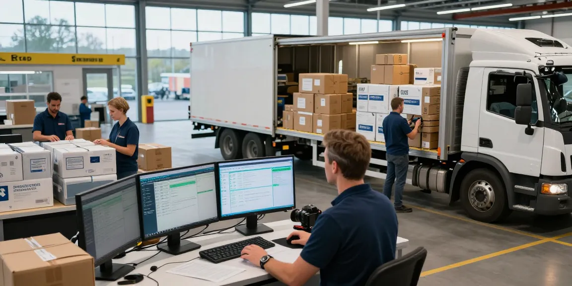 Eiltransport in Dortmund - Team im Logistikzentrum koordiniert express Transport mit modernem Tracking und effizienten Abläufen.