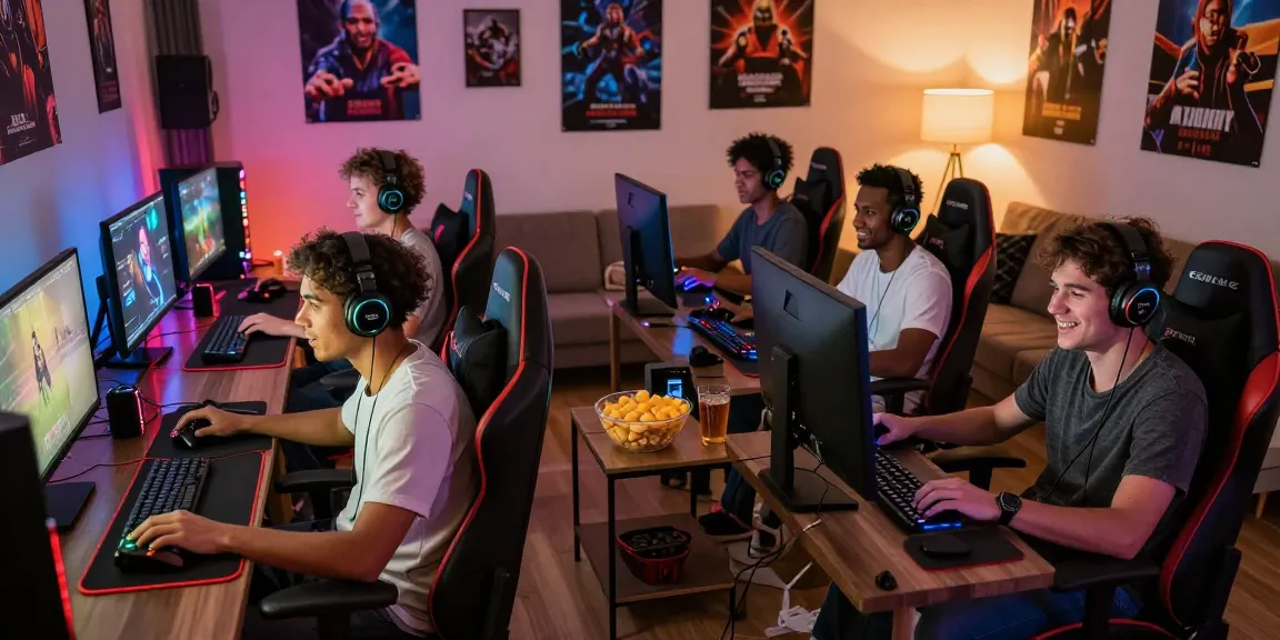 Friends enjoying an exciting rokok88 gaming session in a vibrant living room