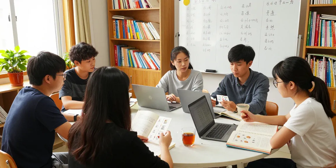telegram chinese beginner learners in a cozy study environment practicing Mandarin