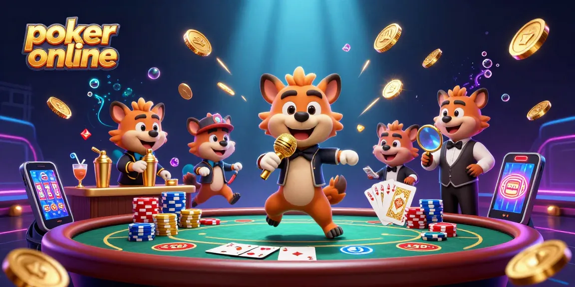Jouez au poker en ligne avec une ambiance dynamique animée, comprenant des hyènes comiques et des éléments de casino