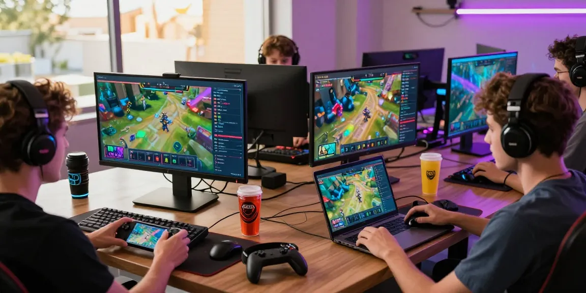 Interactive gaming scene at https://naga2000.blog showing players engaged with technology and vibrant atmosphere