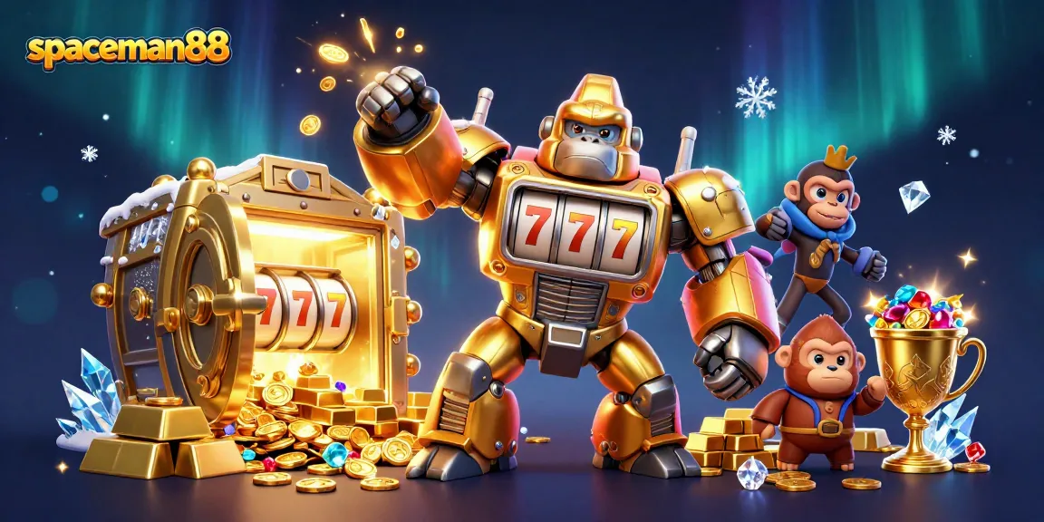 Experience the thrill of winning at spaceman88 with exciting slot machine visuals and a dynamic 3D scene.