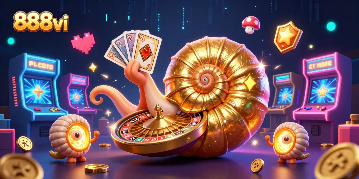 Play at 888vi with vibrant casino elements and a glowing nautilus roulette wheel in 3D.