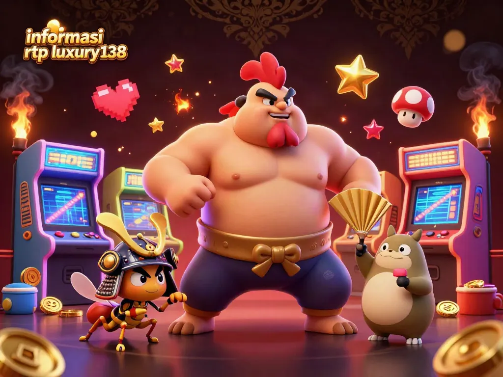 Menangkan informasi rtp luxury138 dengan ilustrasi 3D karakter kasino yang dinamis dan berwarna-warni.