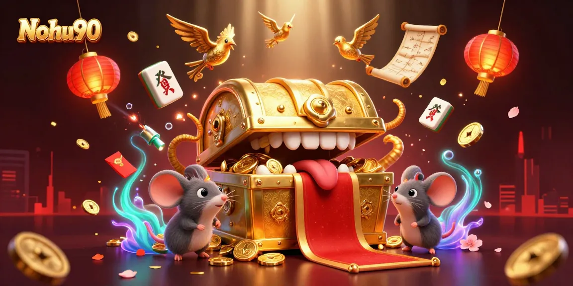 Nohu90 captivates players with a treasure chest scene filled with gold gaming elements.