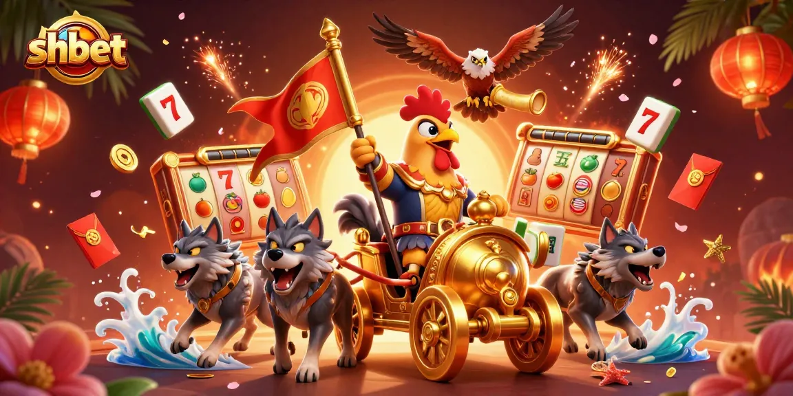 Experience thrilling gameplay at shbet with our cartoon rooster warlord in an exciting casino setting.