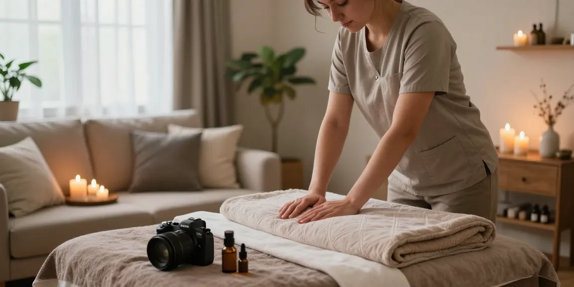 Relaxing 성남출장마사지 home service setup with therapist and calming ambiance.