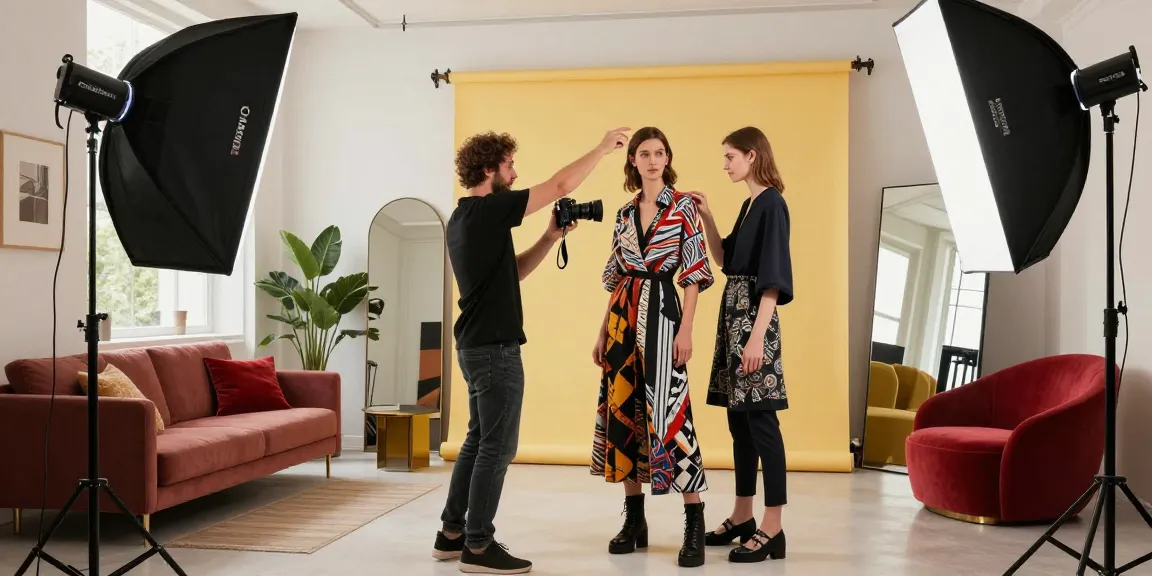 Fotografo professionista Milano in uno studio di moda durante un servizio fotografico creativo.