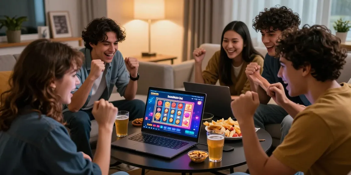 Engaging friends exploring the benihtoto link online gaming platform in a cozy atmosphere.