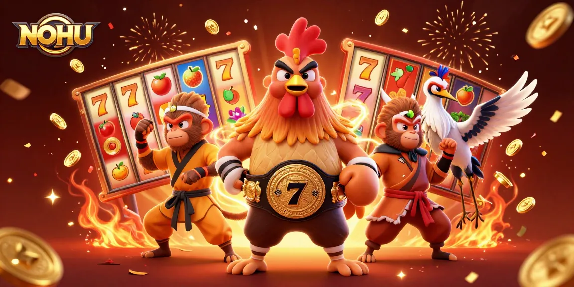 Join NOHU in a thrilling casino adventure with vibrant slot reels and golden coins!