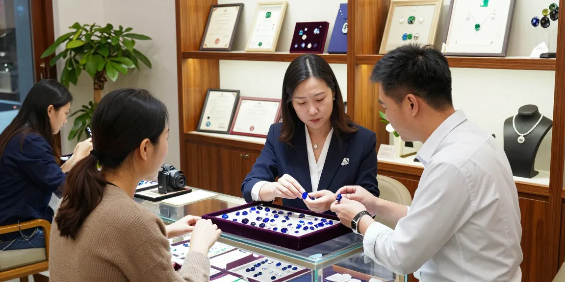 High-quality gemstone selection at https://www.mygemspot.com with expert guidance in a luxurious jewelry store.