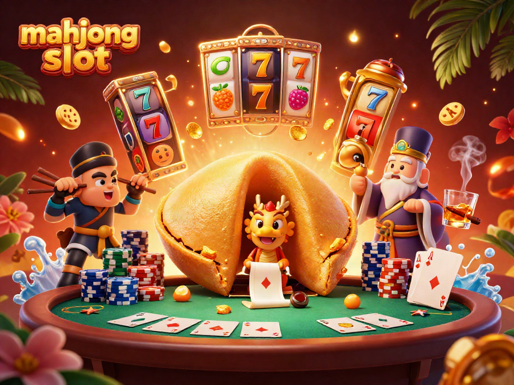 Engage in the thrilling mahjong slot experience with golden fortune cookies and playful chopstick warriors.