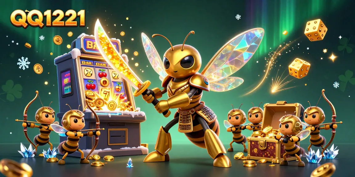 Engage in thrilling gameplay with QQ1221 at a vibrant casino-inspired scene featuring action-packed slot elements and dynamic characters.
