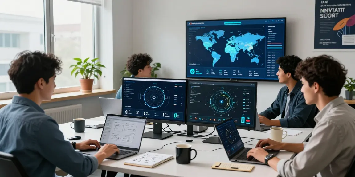 Fast and secure интернет connection with 快连 in a modern office workspace showcasing diverse professionals collaborating on technology.