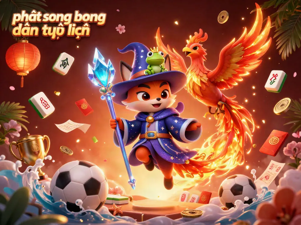 Experience thrilling phát sóng bóng đá trực tuyến with engaging sports betting elements and vivid character illustrations.