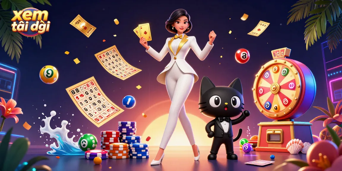Experience the exciting world of gambling with xem tại đây, featuring colorful lottery elements and a stylish dealer.