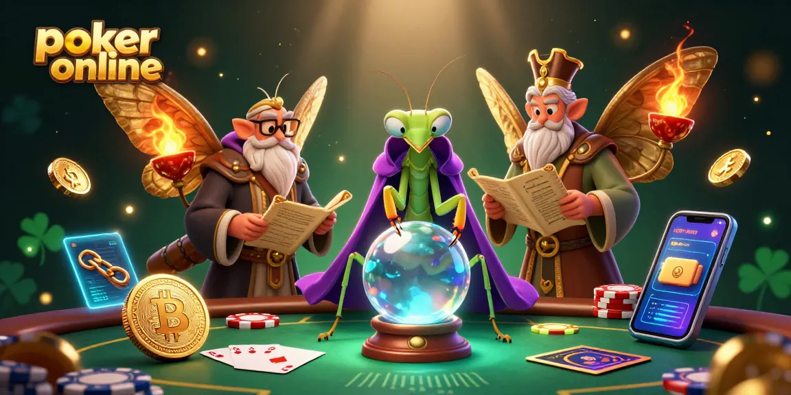 Jouer au poker en ligne avec des gains réels dans un univers vibrant et magique, illustré par des personnages fascinants.