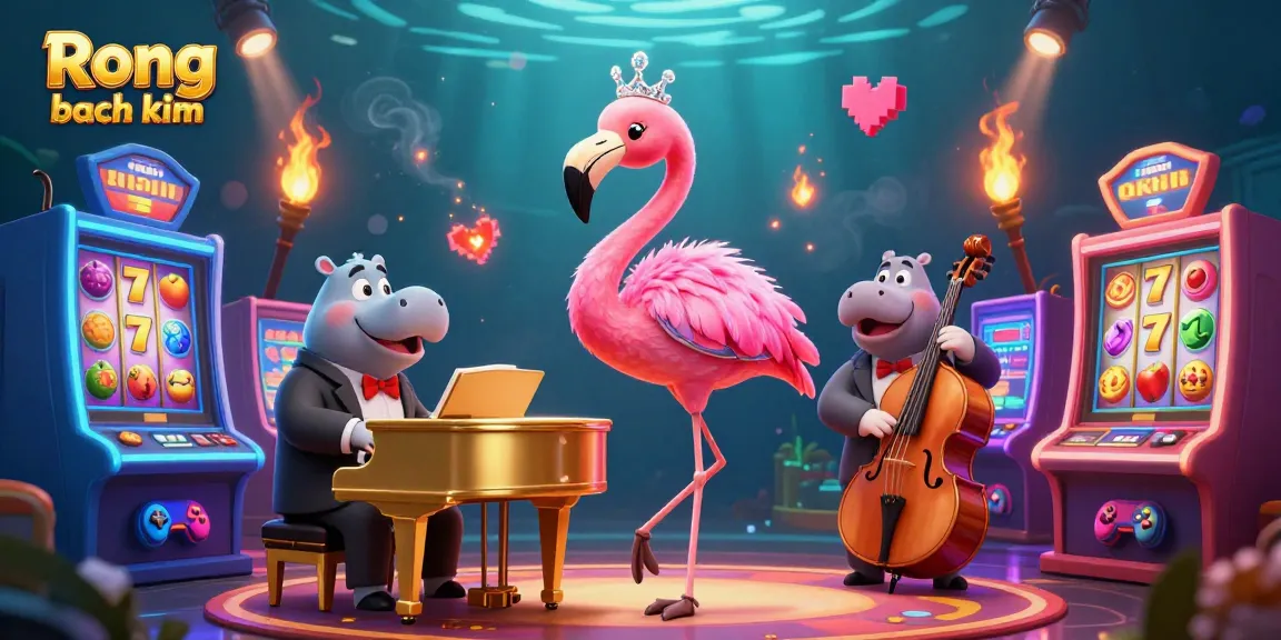 Engage with Rong bach kim's vibrant casino scene featuring a flamingo singer and hippo bassist in a dynamic atmosphere.