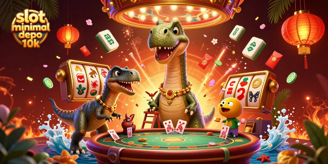 Temukan keseruan slot minimal depo 10k dengan ilustrasi kartun yang menggambarkan hewan prasejarah di kasino, menyenangkan pemain dengan peluang menang besar.