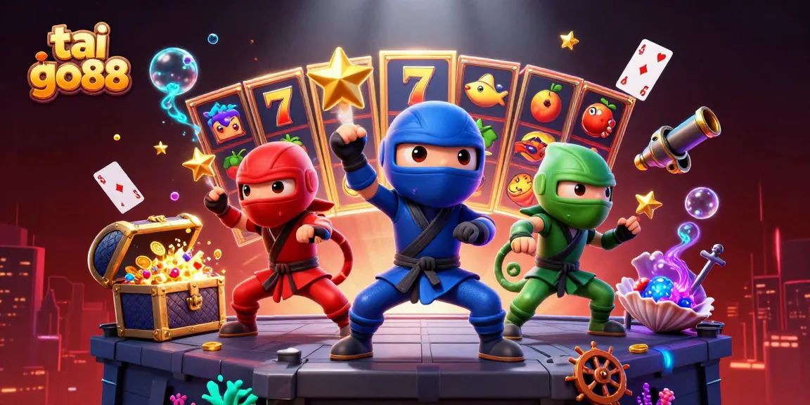 Experience the excitement of tai go88 as colorful characters perform thrilling moves amidst gold coins and slot reels.