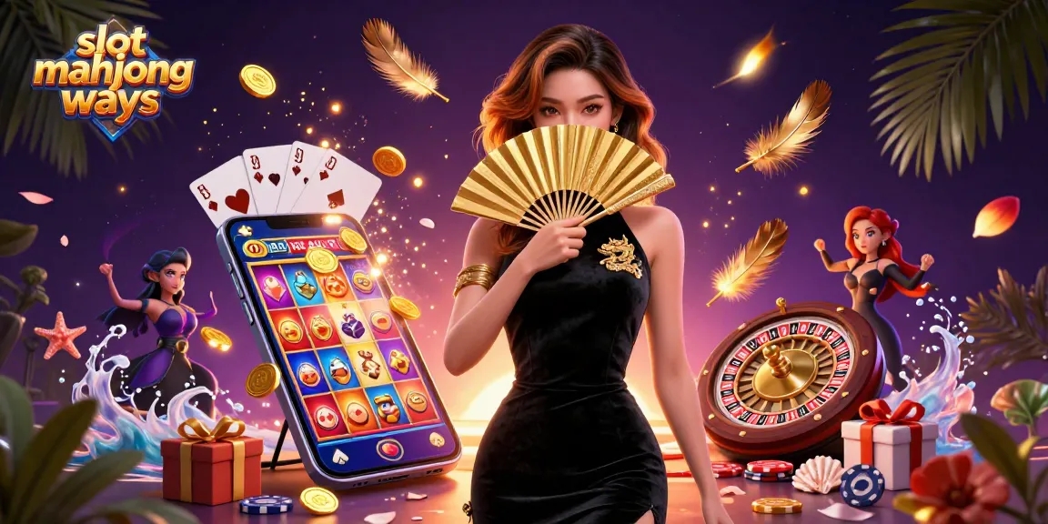 Spin to win with slot mahjong ways, featuring a captivating Asian woman and dynamic casino elements.