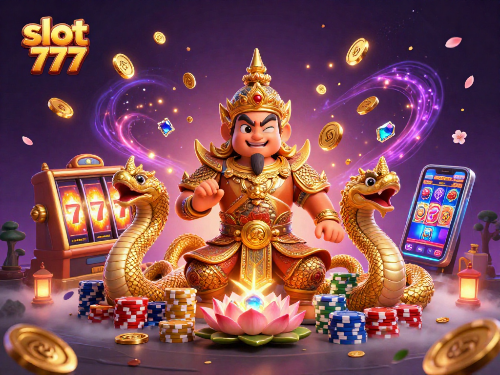 Experience thrilling spins with slot 777 in this vibrant casino-themed illustration.