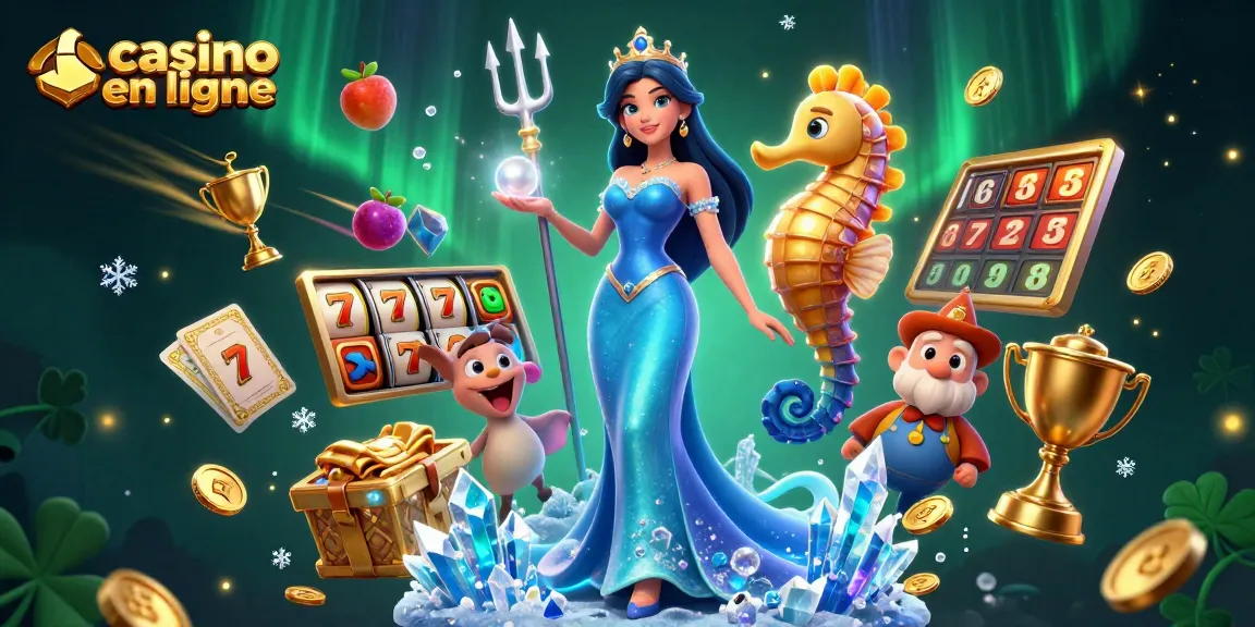 Rejoignez l'excitation des casinos en ligne avec une illustration époustouflante de jeux vibrants et de trésors.