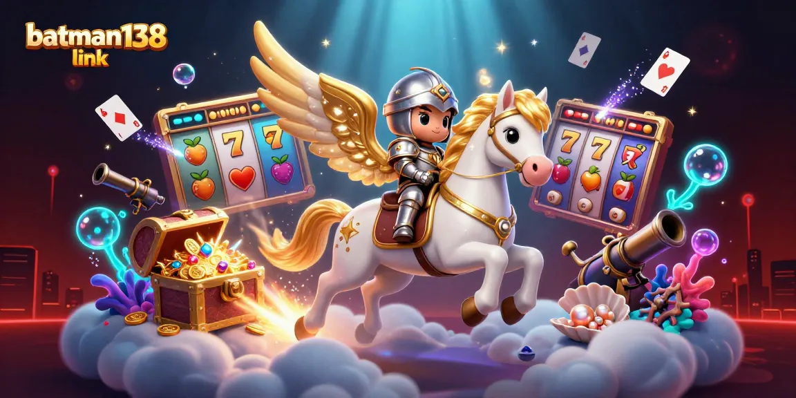 Engage with batman138 link through this vibrant 3D casino scene featuring lucky slots and magical elements.